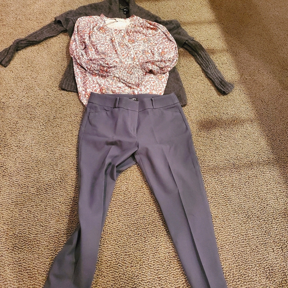 Ann Taylor Loft Grey pants and shirt, Apr9 shawl